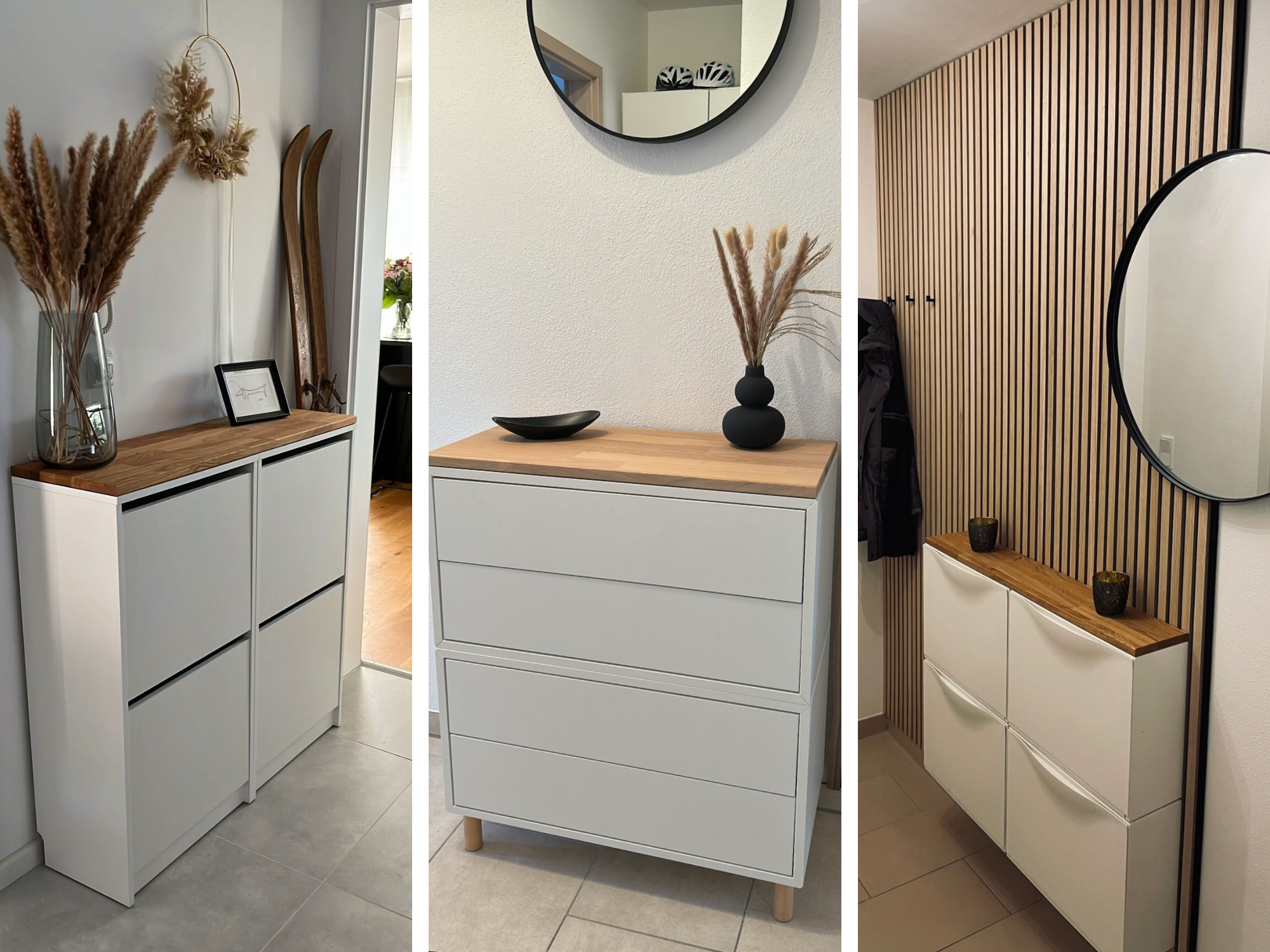 Inspiration für kleine Flure mit IKEA Möbeln und Massivholzplatten