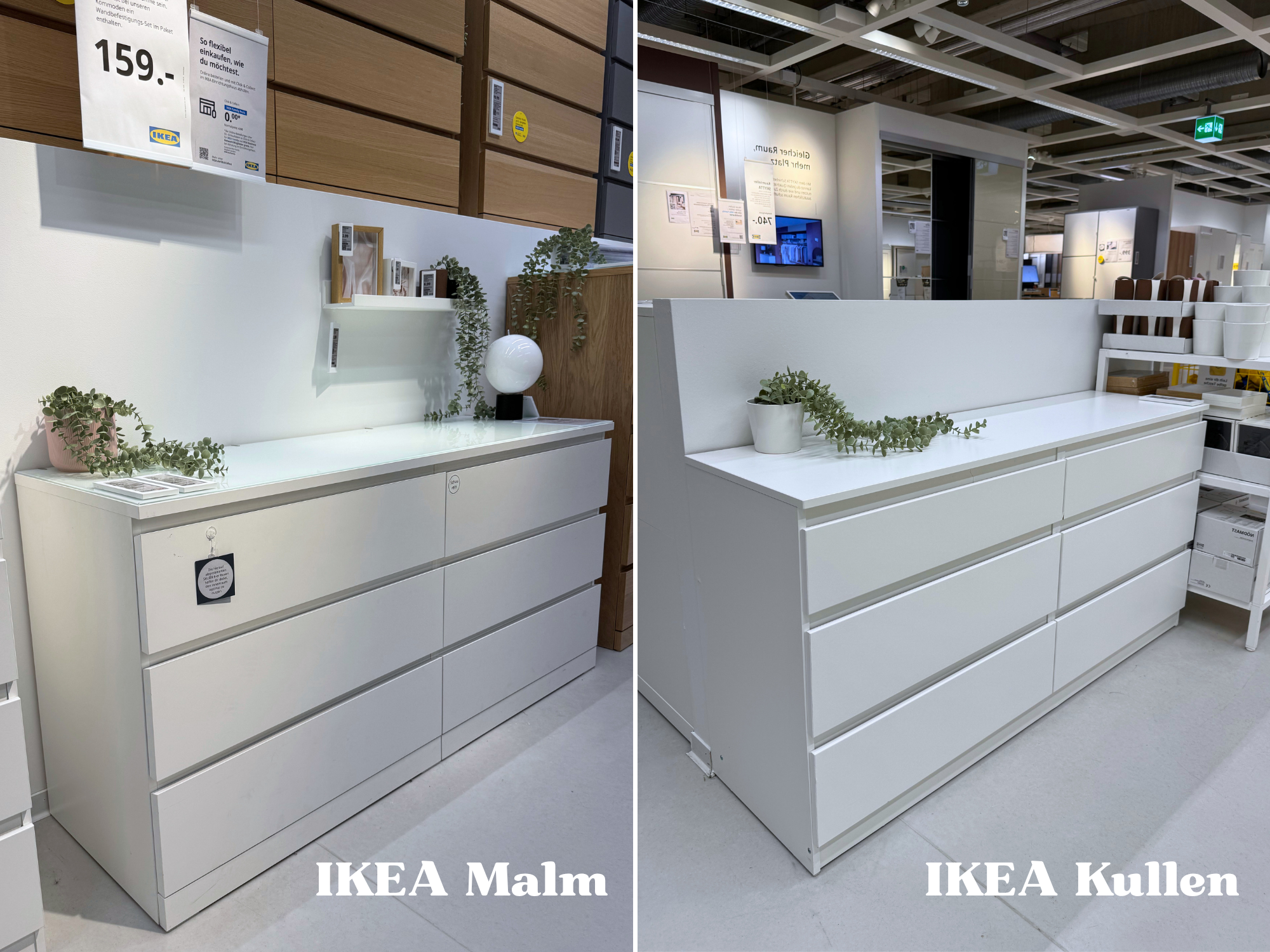 IKEA Malm und IKEA Kullen doppelte Kommoden gegenübergestellt um diese zu vergleichen.