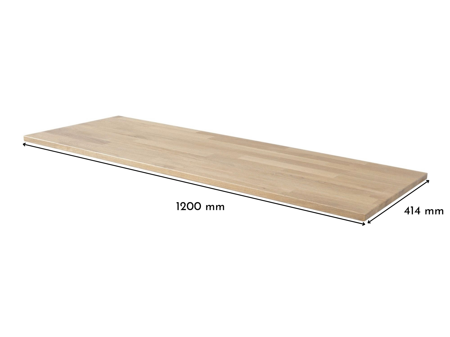 Besta 2 breit mit Massivholzdeckplatte in Eiche Weiß geölt in 19 mm Stärke mit Bemaßung 1200 mm x 414 mm