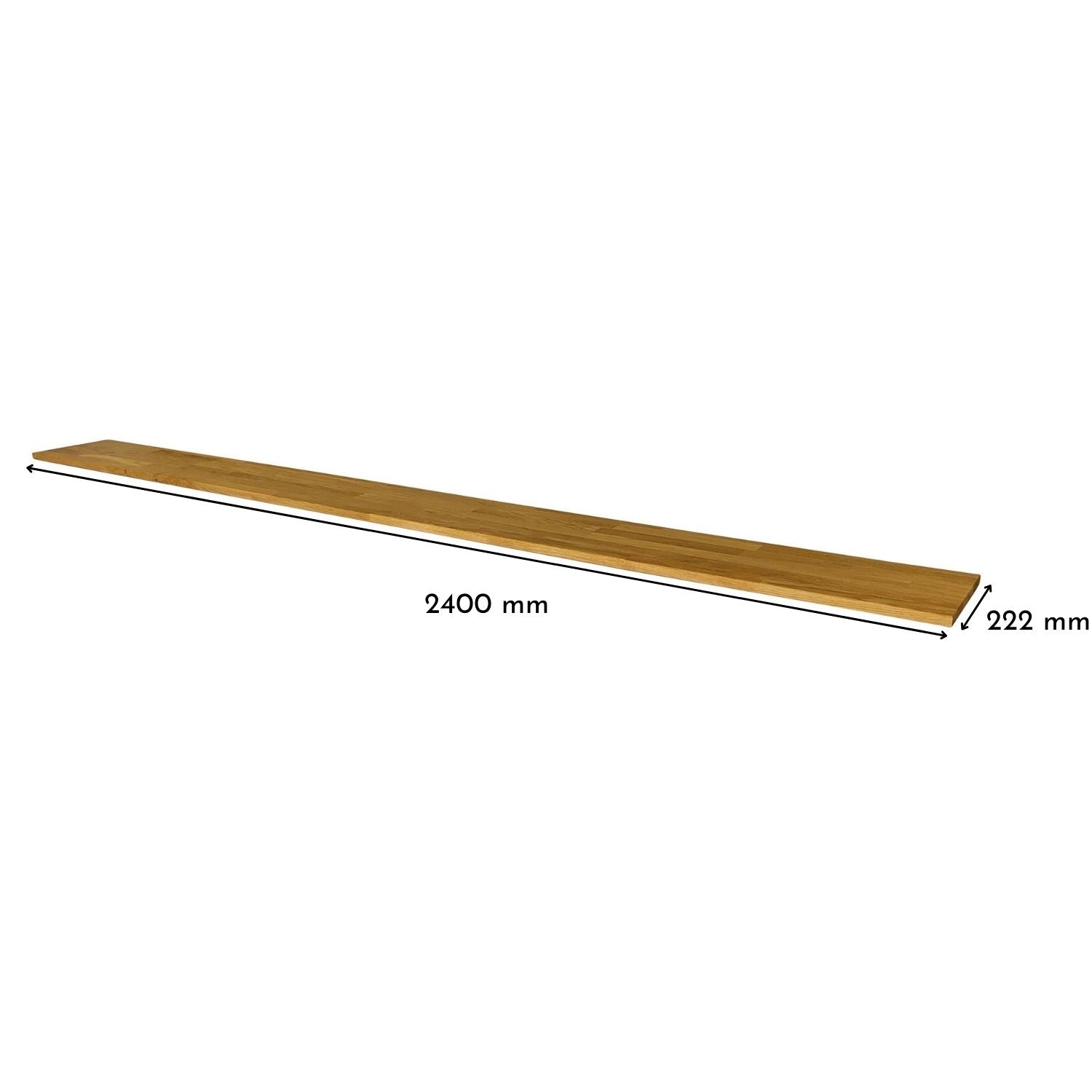 Besta 4 schmal mit Massivholzdeckplatte in Eiche Natur geölt in 19 mm Stärke mit Bemaßung 2400 mm x 222 mm