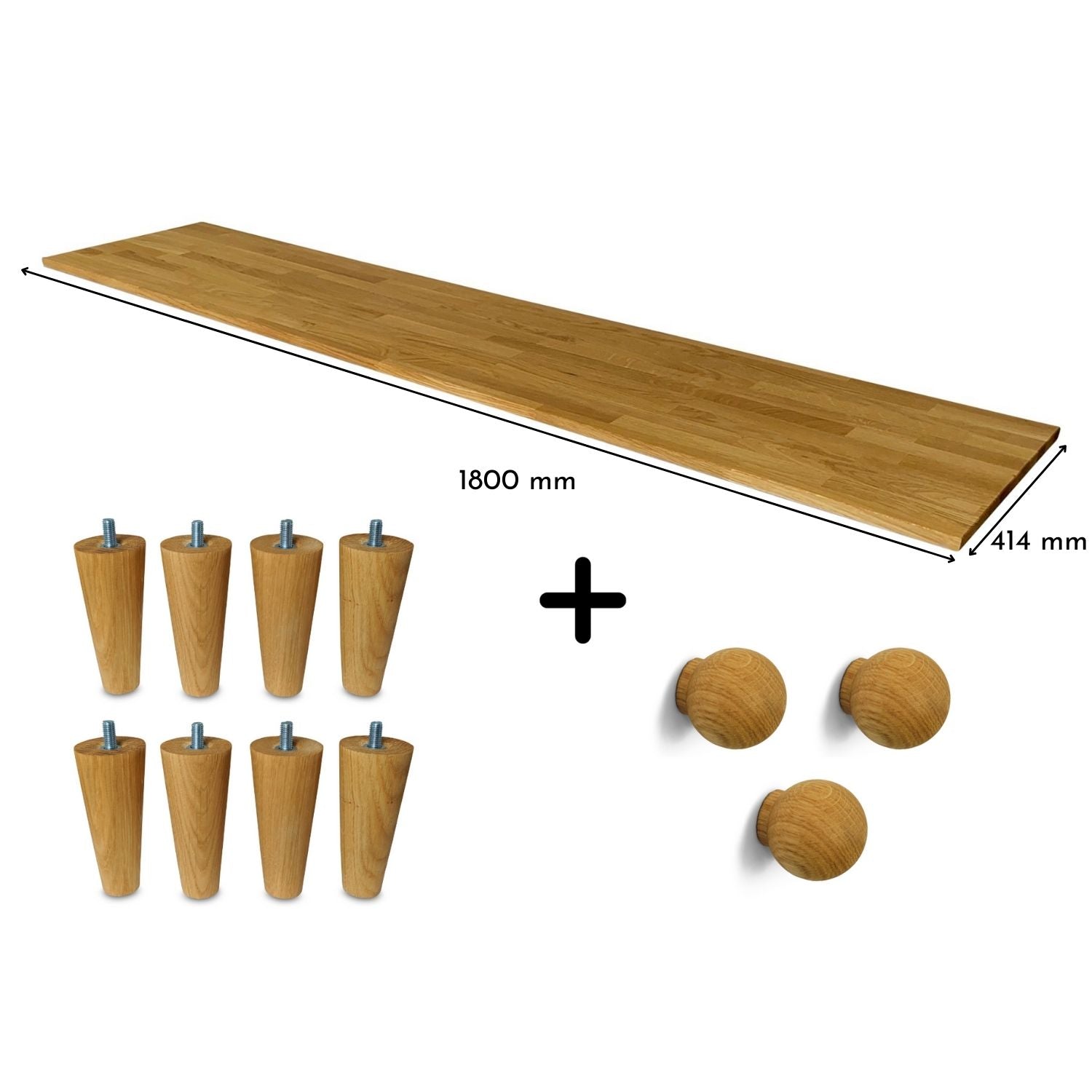 Besta breit 3 Korpusse Set, Massivholzplatte Eiche Natur geölt 19mm, Möbelfüße UPP 10cm in Eiche Natur geölt, Möbelknöpfe Kuula