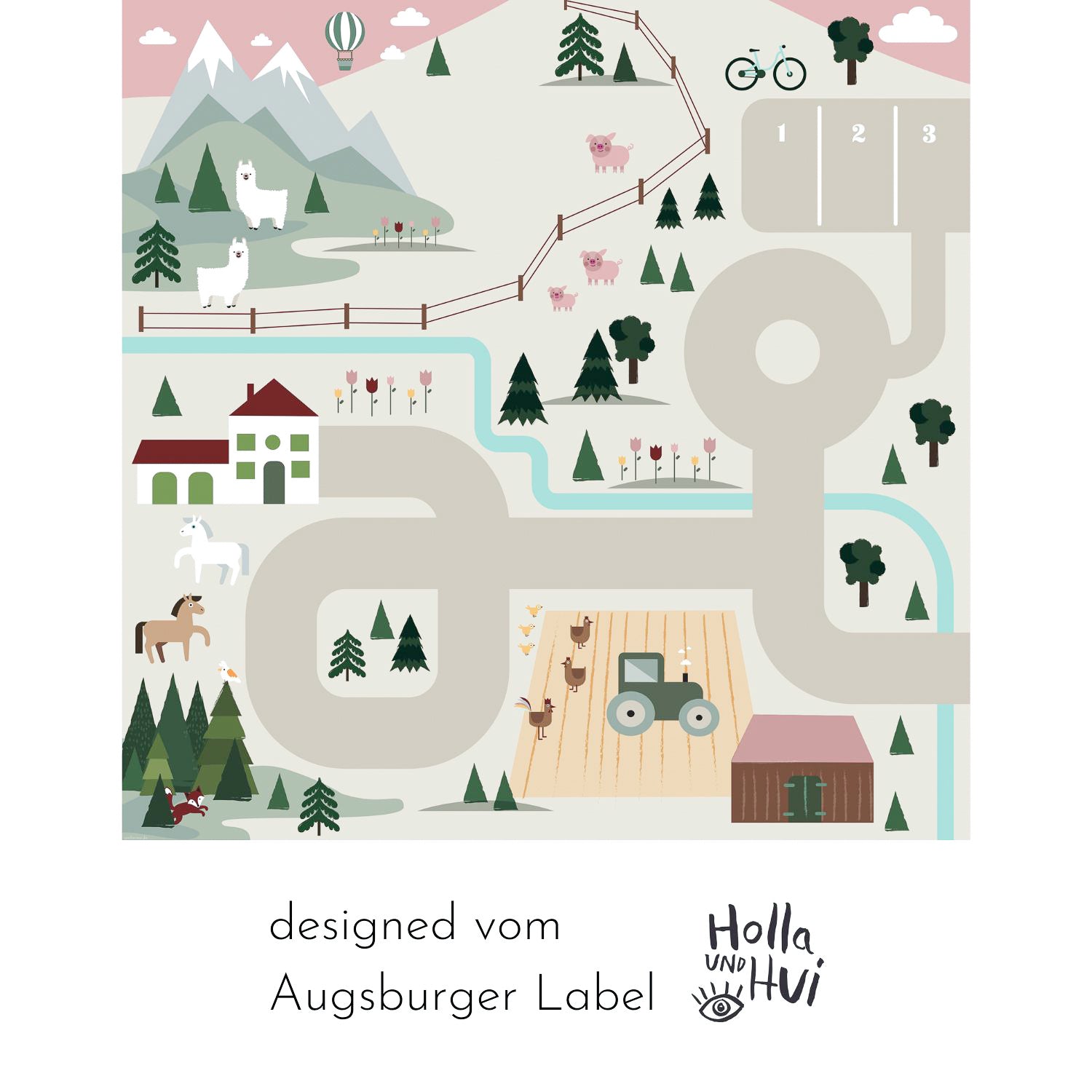 Klebefolie Spielstraße Land rosa für Ikea Lack Tisch, Motiv komplett