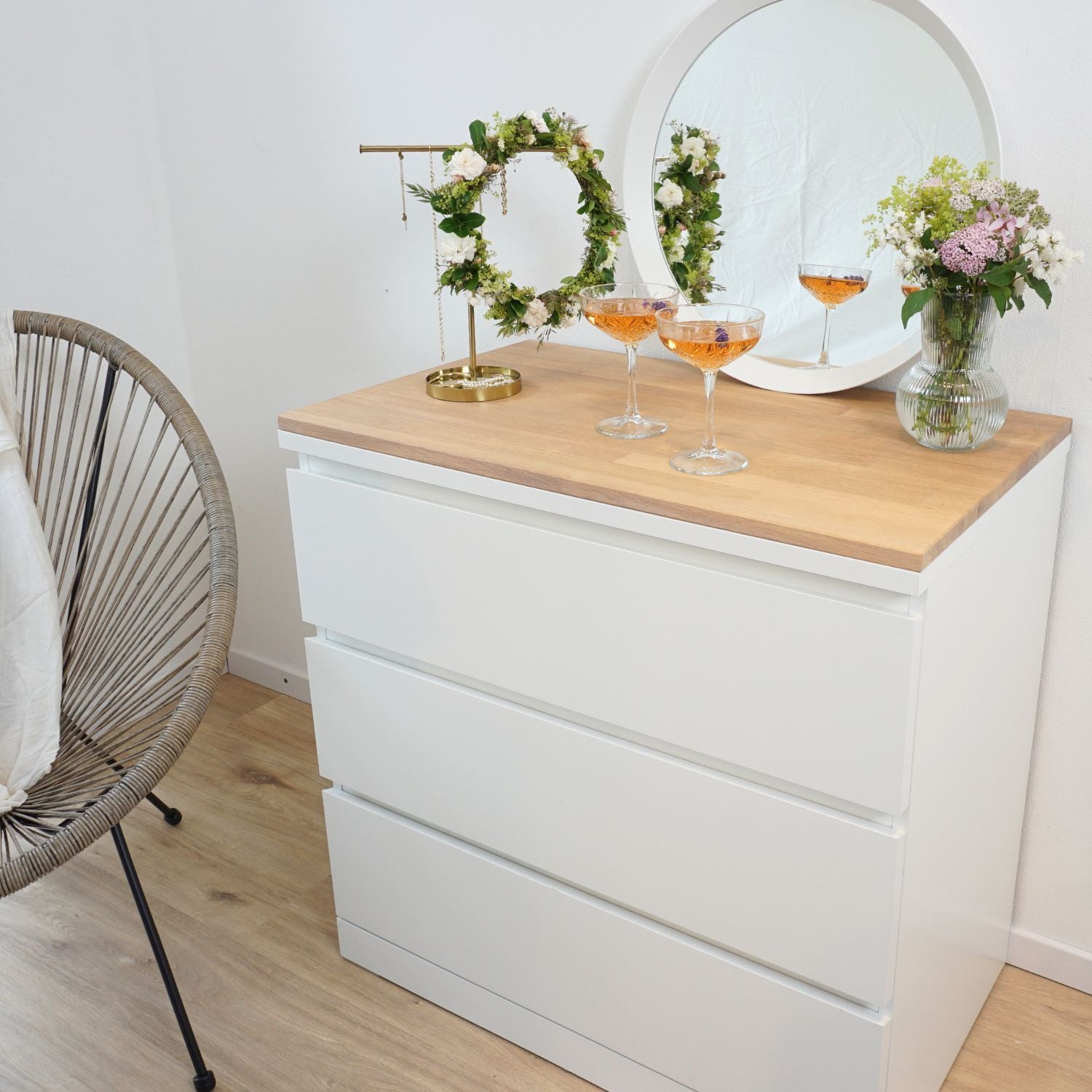 Ikea Malm Kommode mit Deckplatte in Eiche Weiß, Stärke 19 mm