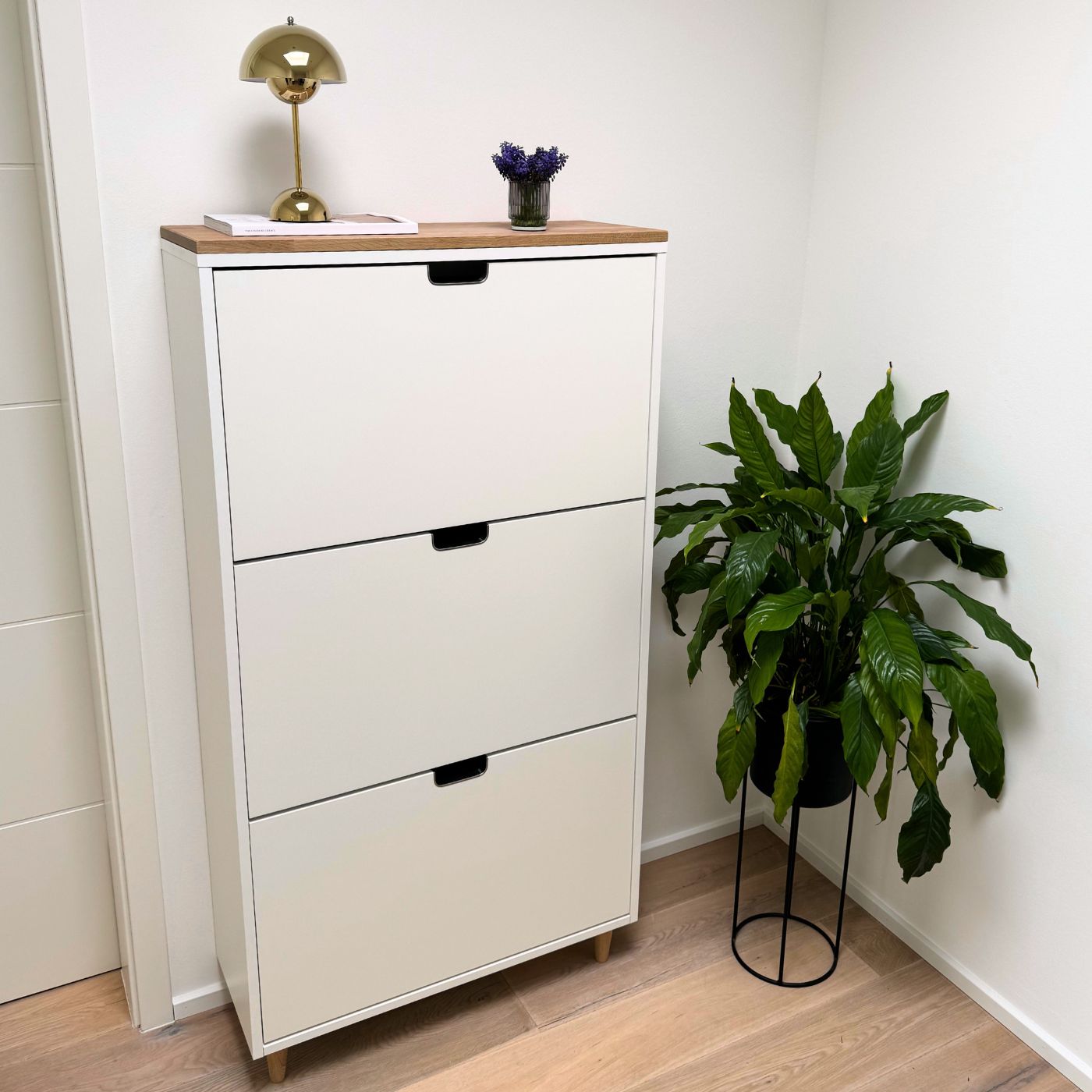 Ikea Ställ Schuhschrank mit 3 Fächern mit Holzplatte