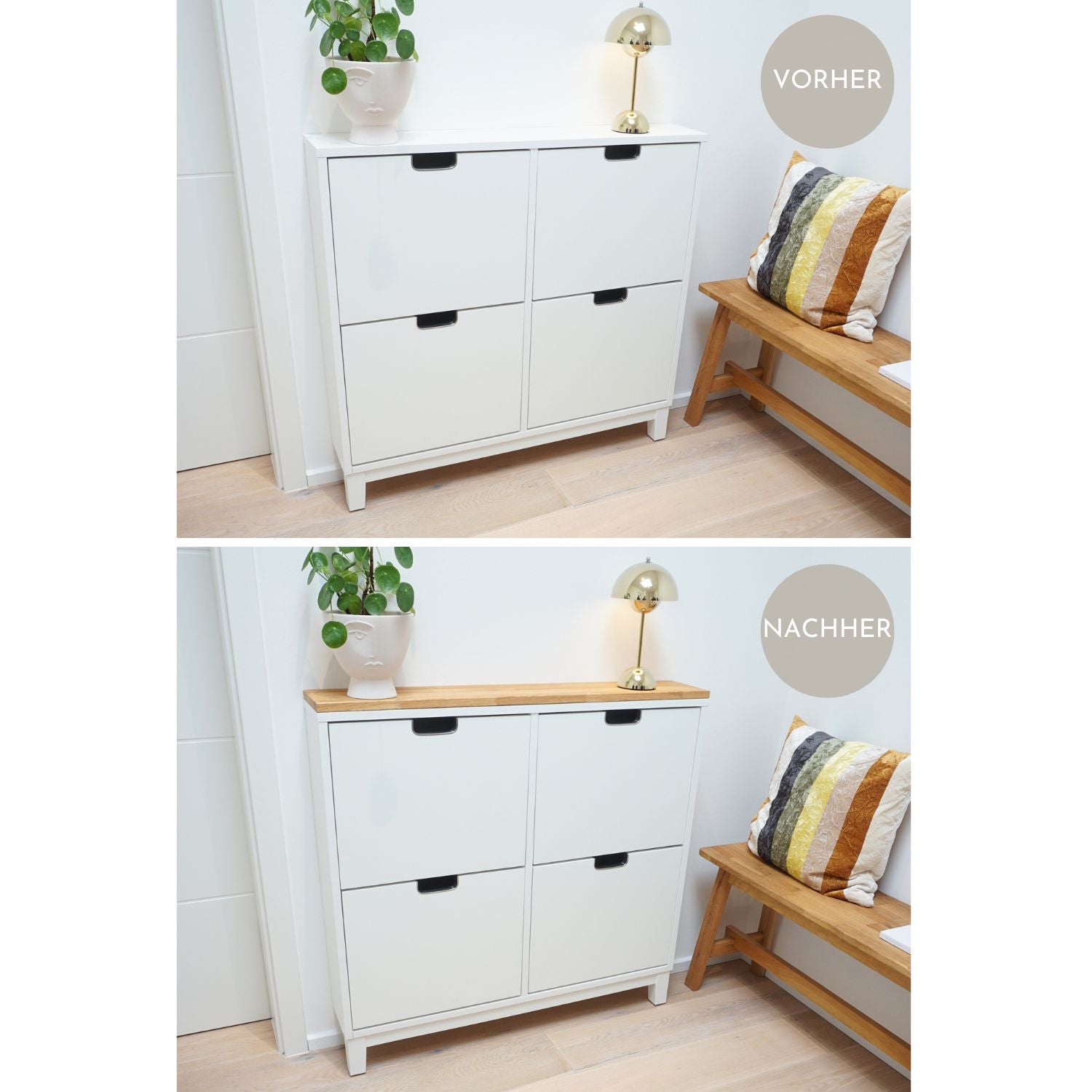 Ikea Ställ Schuhschrank mit Deckplatte Eiche Natur geölt - Vorher-Nachher