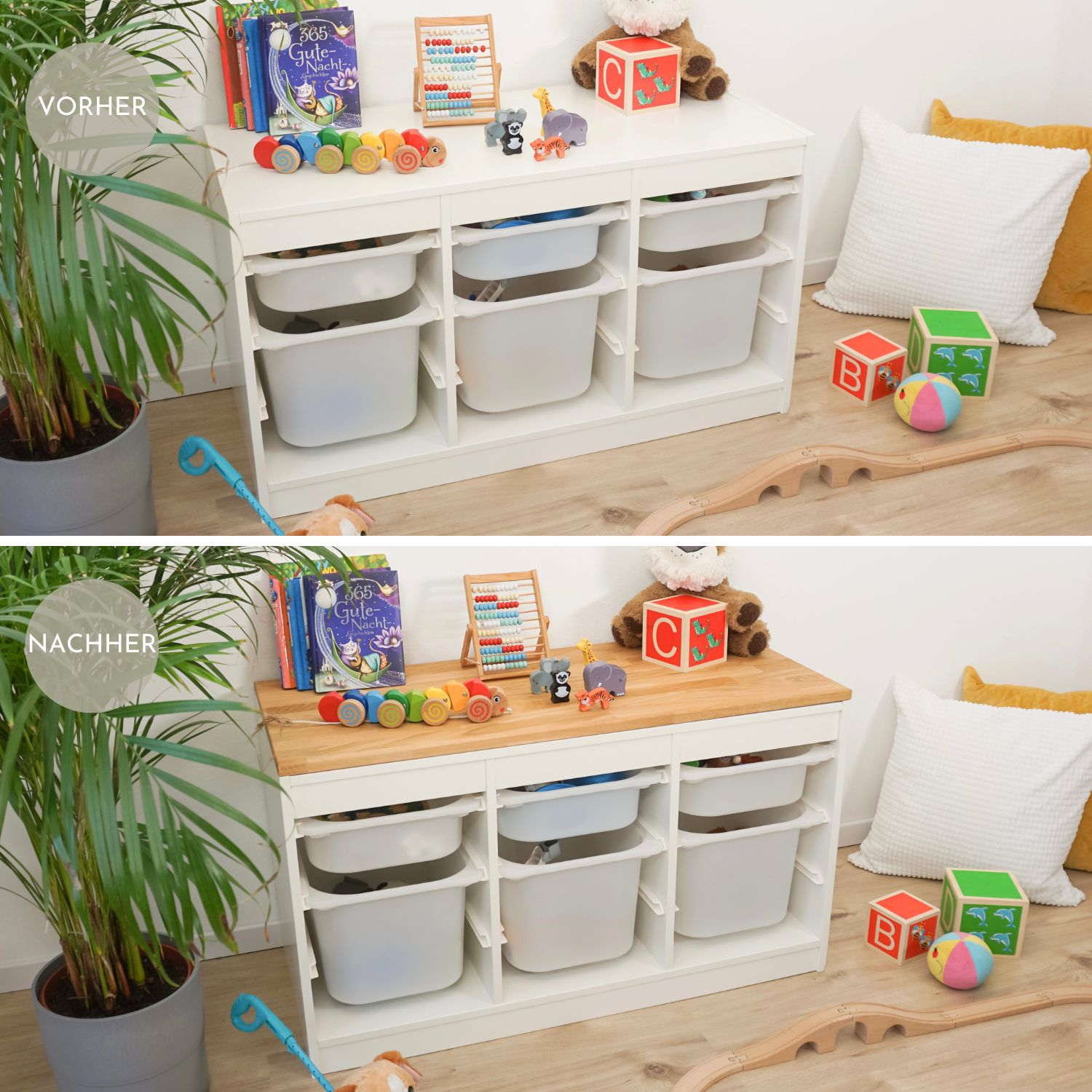 Vorher-Nachher: Ikea Trofast mit und ohne Holzplatte