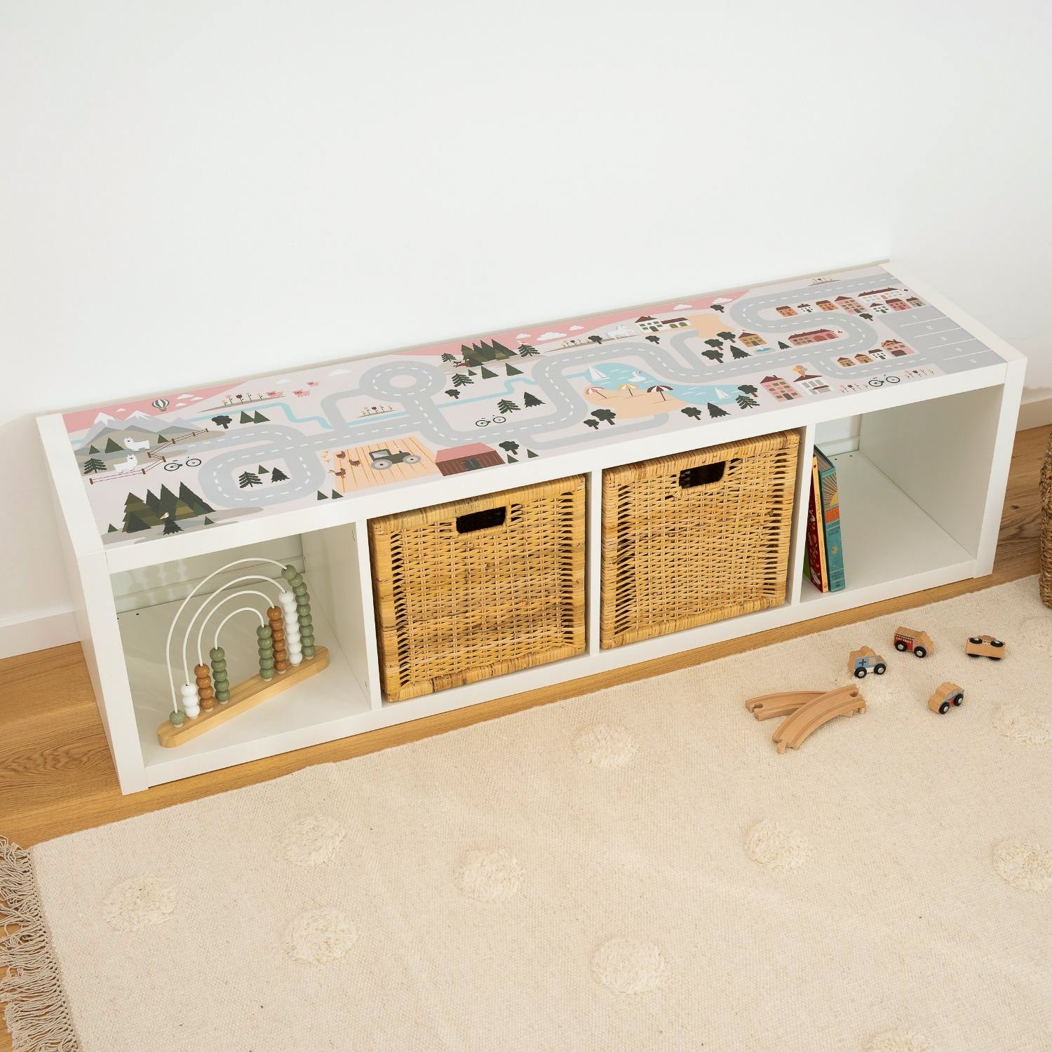 Klebefolie Spielstraße rosa für Ikea Kallax 4