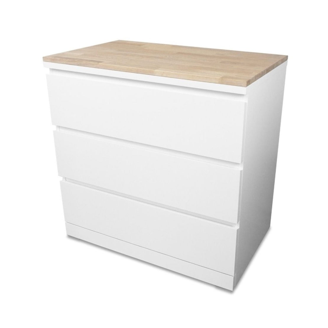 Malm Kommode mit Massivholzdeckplatte aus Eiche Weiß geölt in 19 mm Stärke Freistellbild