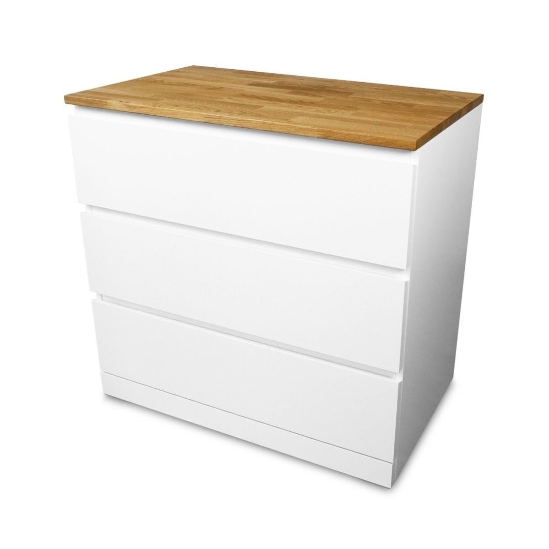 Malm Kommode mit Massivholzdeckplatte aus Eiche Natur geölt in 19 mm Stärke mit Bohrlöcher Freistellbild