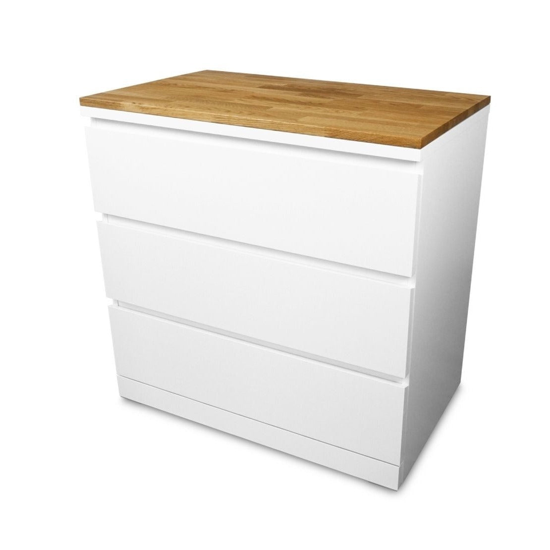 Malm Kommode mit Massivholzdeckplatte aus Eiche Natur geölt in 19 mm Stärke Freistellbild