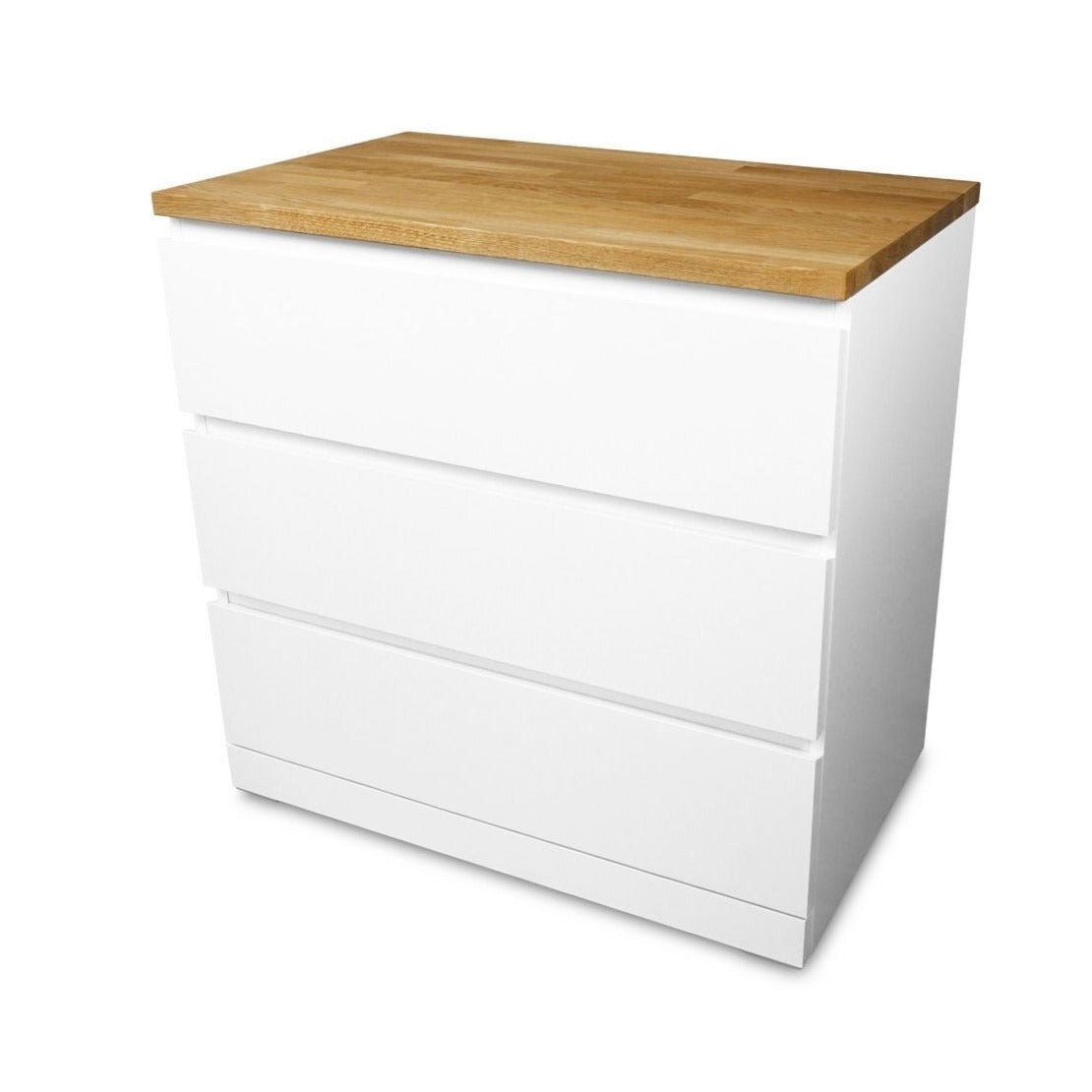 Malm Kommode mit Massivholzdeckplatte aus Eiche Natur geölt in 26 mm Stärke mit Bohrlöcher Freistellbild