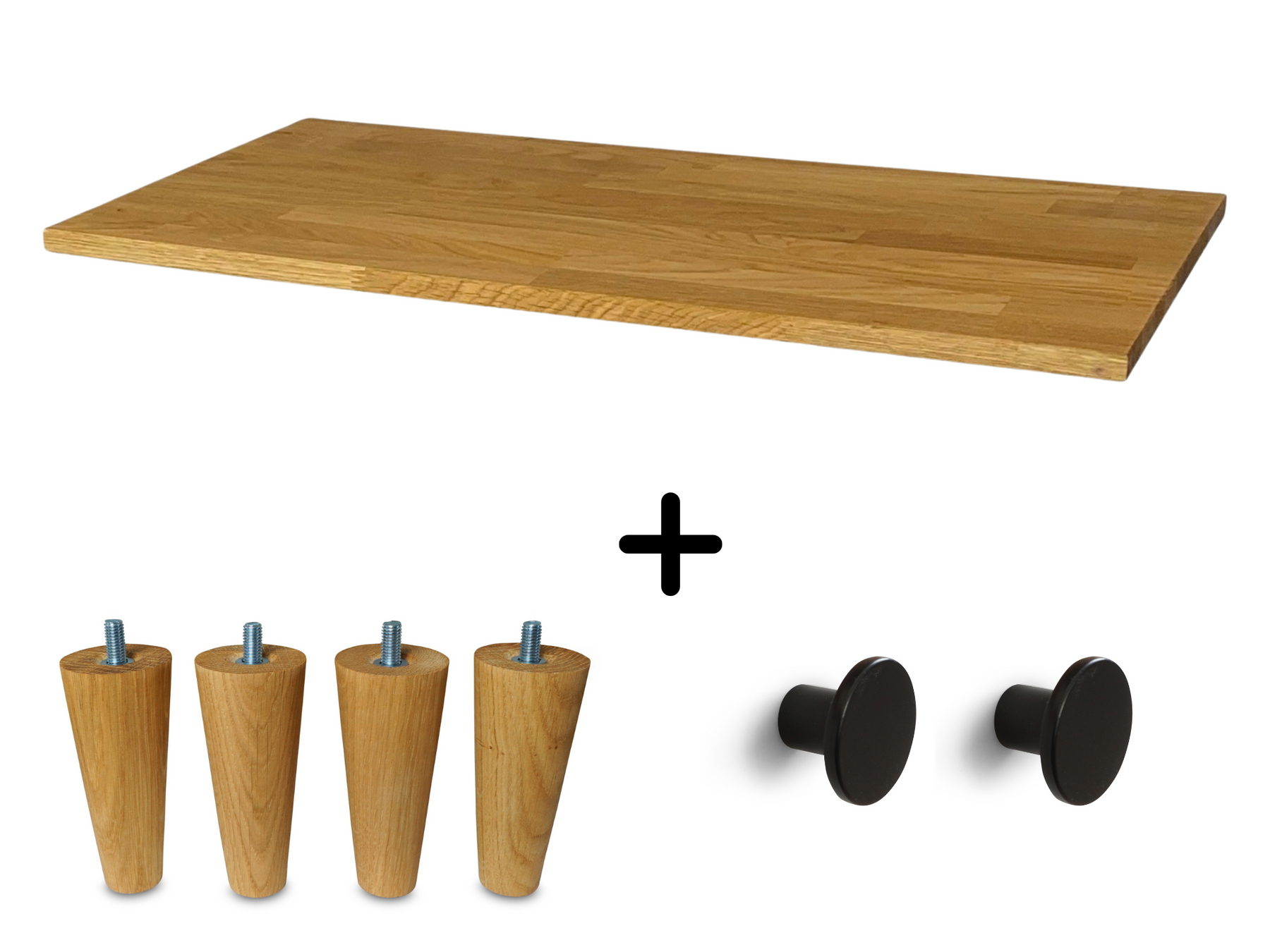 Kallax 2 Set, Massivholzplatte in Eiche Natur geölt, Möbelfüße UPP 10cm, Möbelknöpfe Nappi schwarz