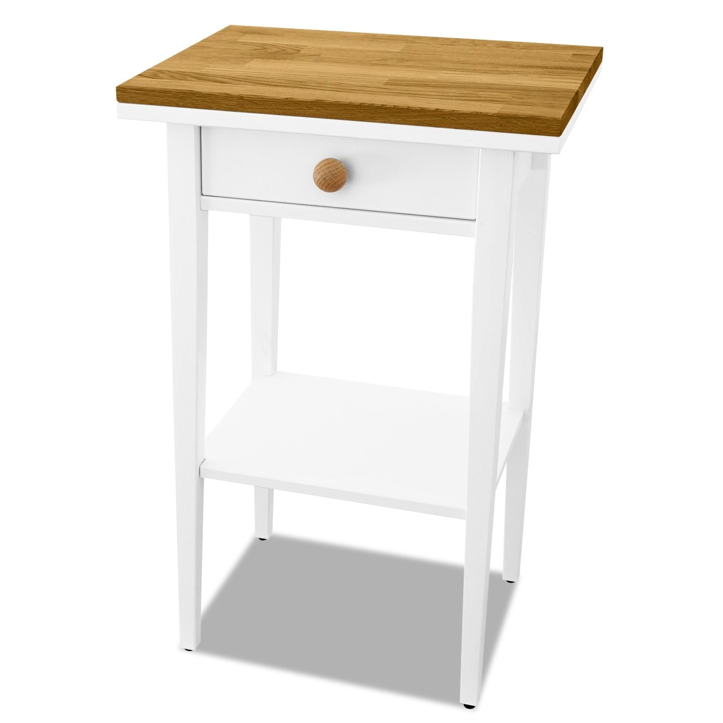 Hemnes Ablagetisch, Omformo Massivholzplatte Eiche Natur geölt 19mm, Möbelknöpfe Kuula Eiche