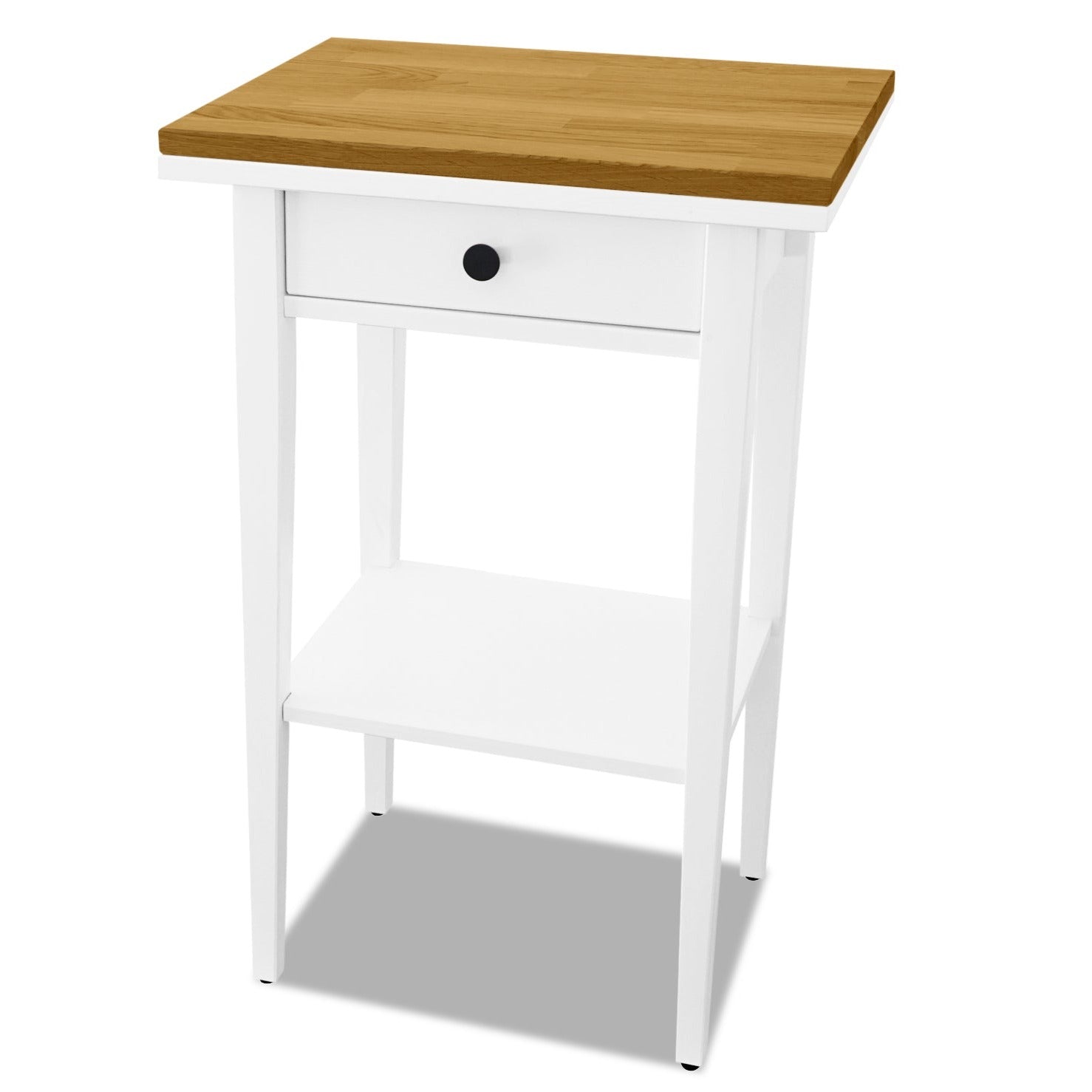 Hemnes Ablagetisch, Omformo Massivholzplatte Eiche Natur geölt 19mm, Möbelknöpfe Nappi schwarz