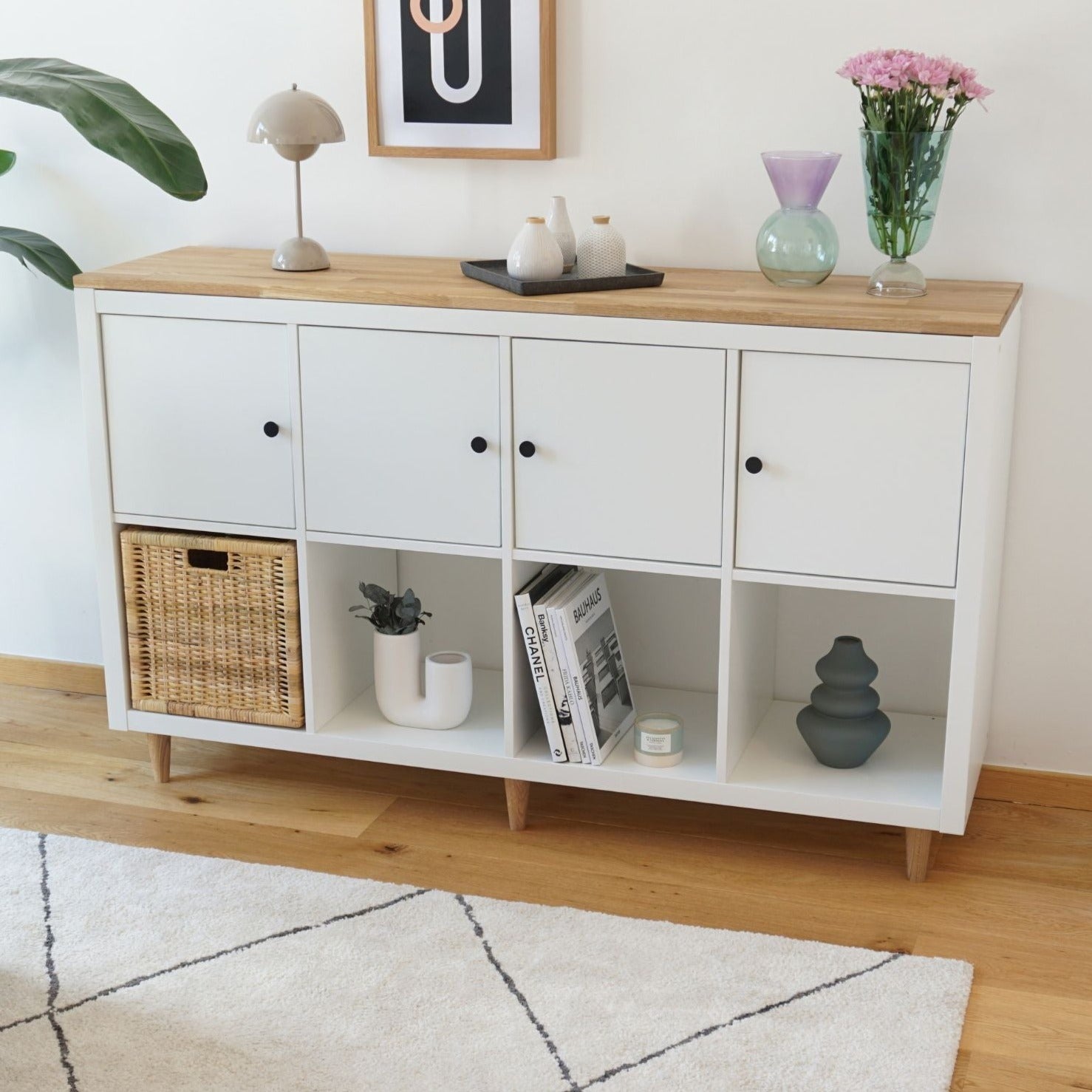 6 Möbelfüße Upp 10cm Eiche Weiß geölt an Ikea Kallax 4x2