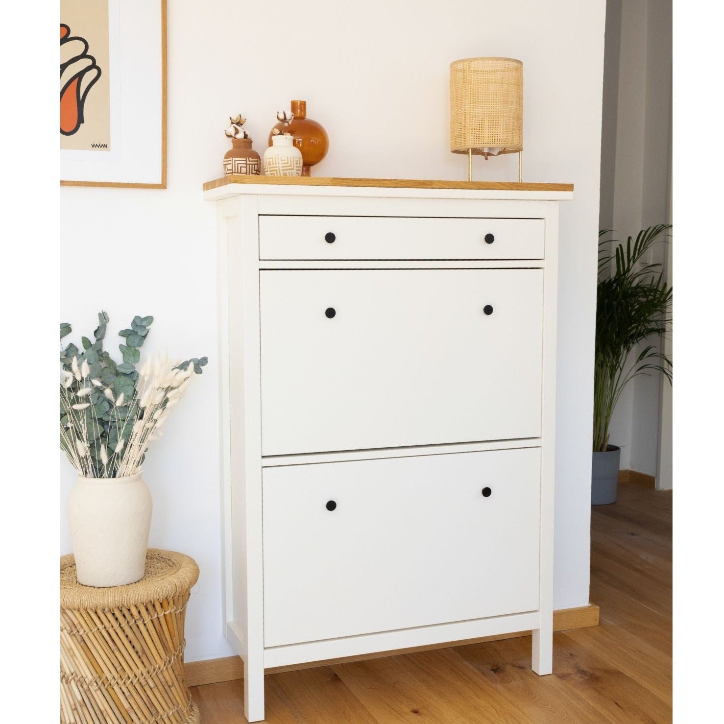 Möbelknopf Nappi schwarz an Hemnes Schuhschrank