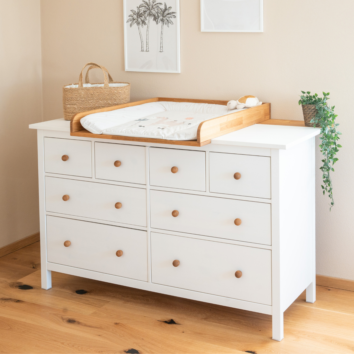 Wickelaufsatz MODULINO für IKEA Hemnes Kommode 160 cm – Eiche massiv - OMFORMO