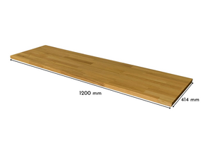 Besta 2 breit mit Massivholzdeckplatte in Eiche Natur geölt in 26 mm Stärke mit Bemaßung 1200 mm x 414 mm
