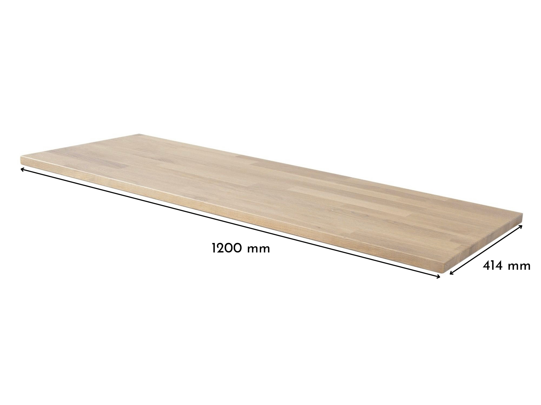 Besta 2 breit mit Massivholzdeckplatte in Eiche Weiß geölt in 26 mm Stärke mit Bemaßung 1200 mm x 414 mm