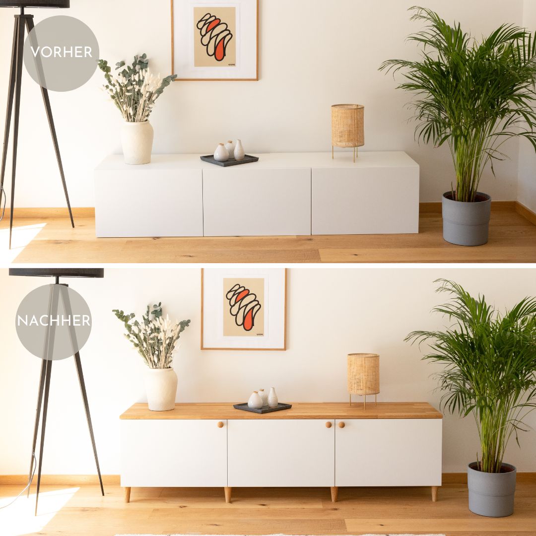Holzplatte für IKEA Besta 3 breiter Korpus - Vorher-Nachher - OMFORMO