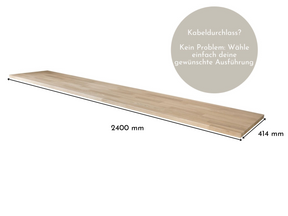 Besta 4 breit mit Massivholzdeckplatte in Eiche Weiß geölt in 26 mm Stärke mit Bemaßung 2400 mm x 414 mm