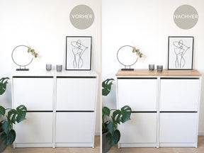 Ikea Bissa 2 mit Holzplatte in Eiche Weiß Vorher/Nachher Vergleich 