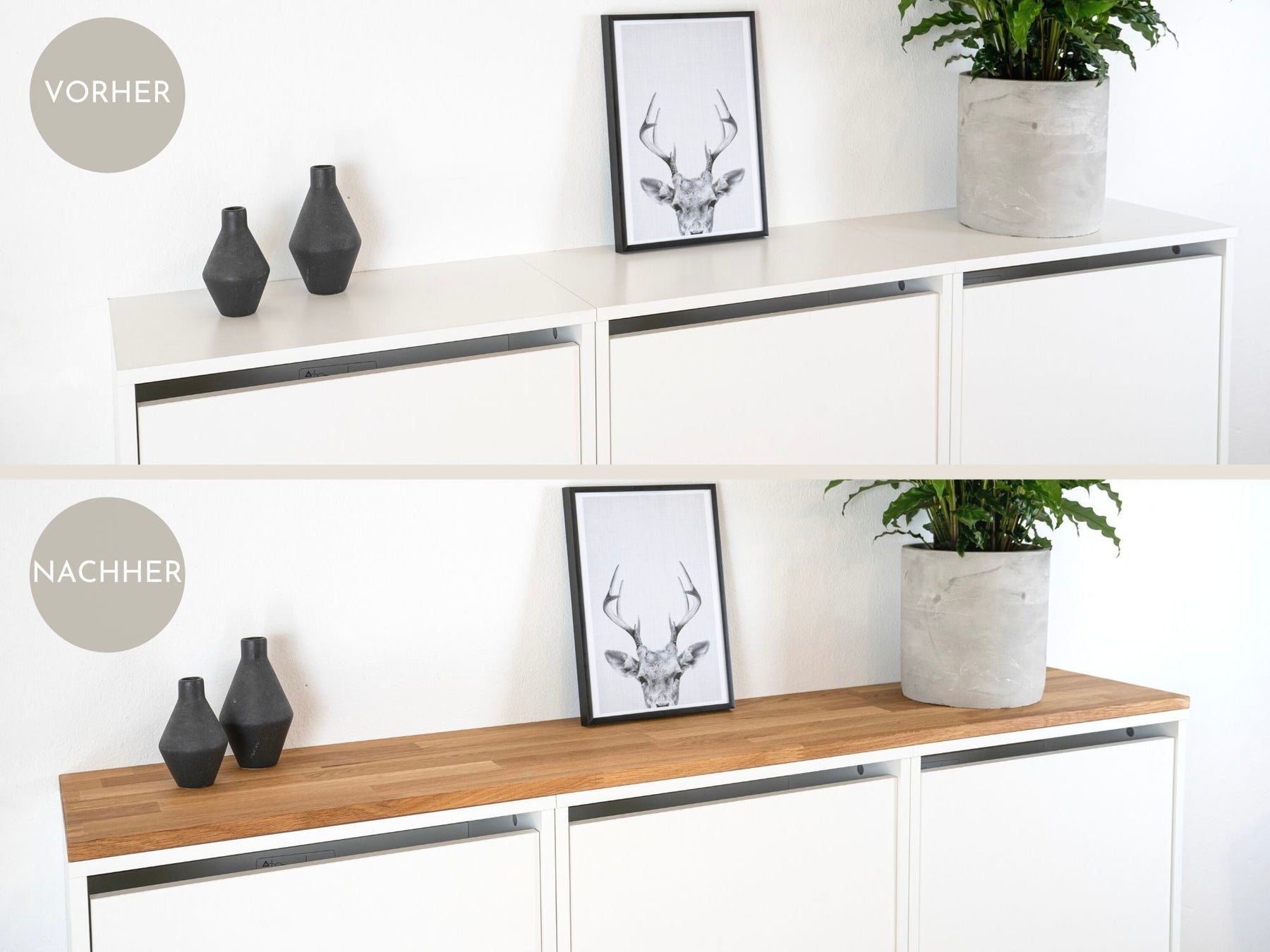 Ikea Bissa 3 mit Holzplatte in Eiche Natur Vorher/Nachher Vergleich im Detail