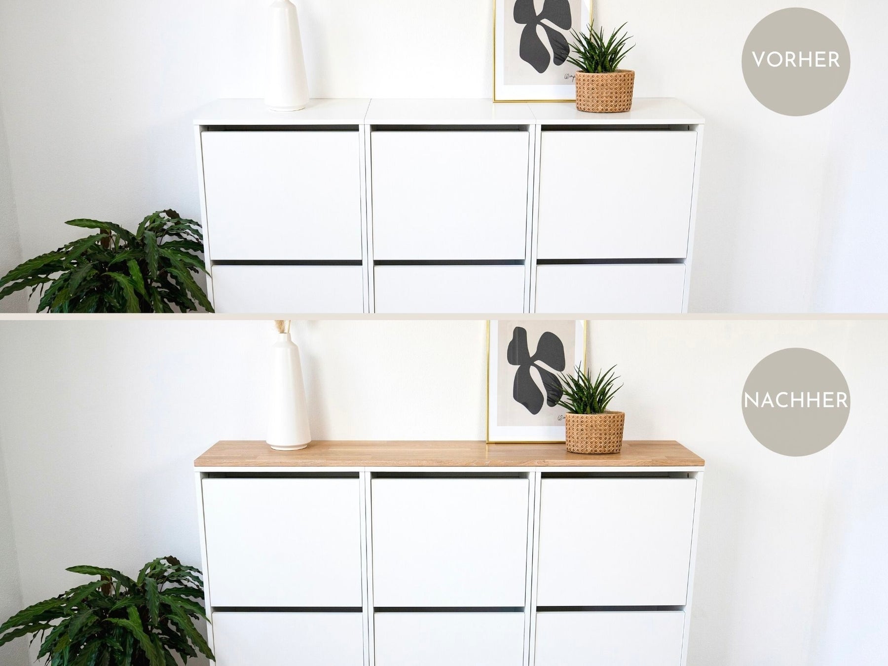 Ikea Bissa 3 mit Holzplatte in Eiche Weiß Vorher/Nachher Vergleich 