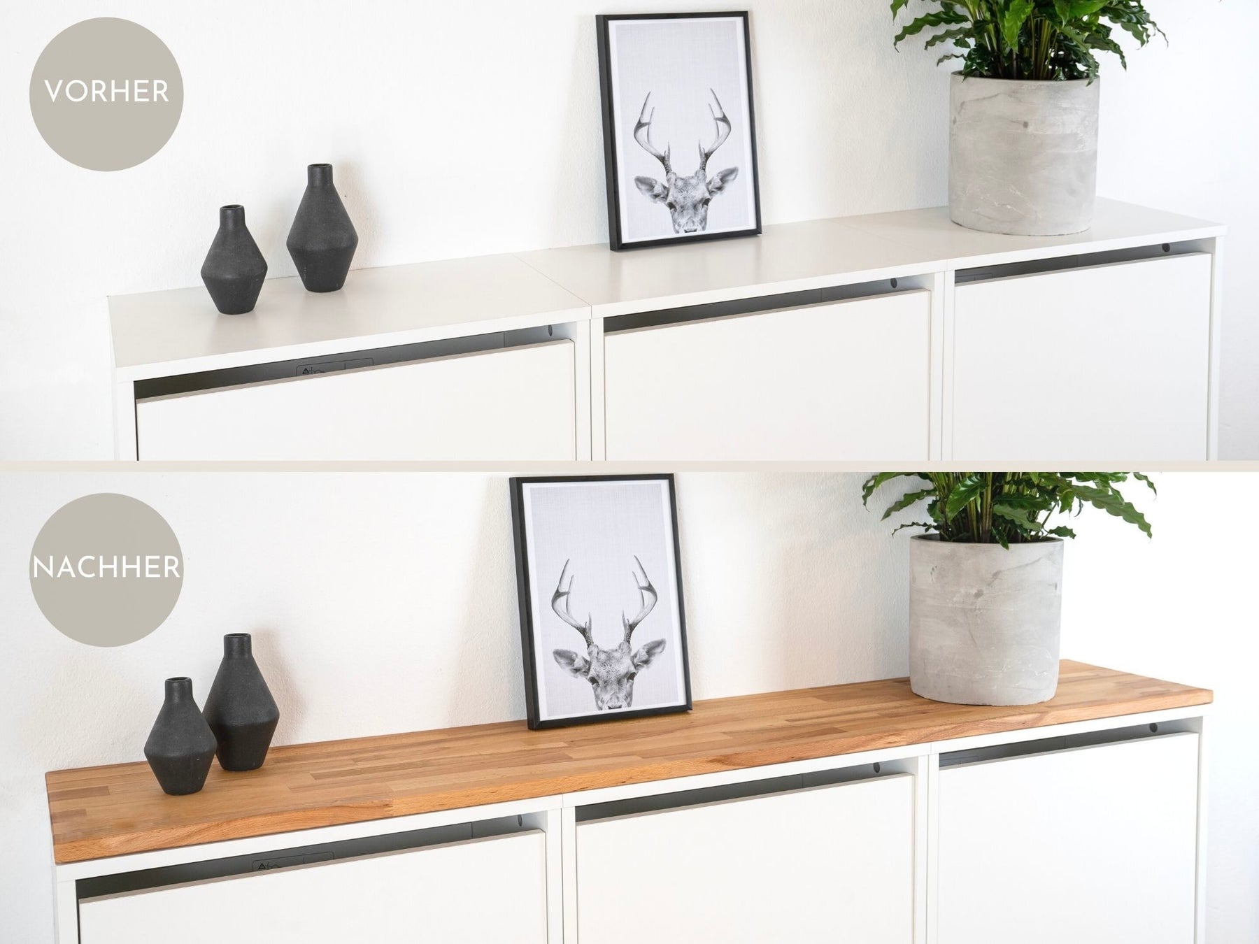Ikea Bissa 3 mit Holzplatte in Kernbuche Vorher/Nachher Vergleich im Detail