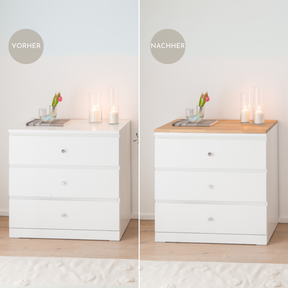 Ikea Malm Kommode mit Deckplatte Eiche Weiß geölt, Stärke 19 mm, Vorher Nachher Vergleich