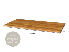 Kallax 2 Regal mit Massivholzdeckplatte aus Kernbuche Natur geölt in 19 mm Stärke mit Bemaßung 765 mm x 392 mm