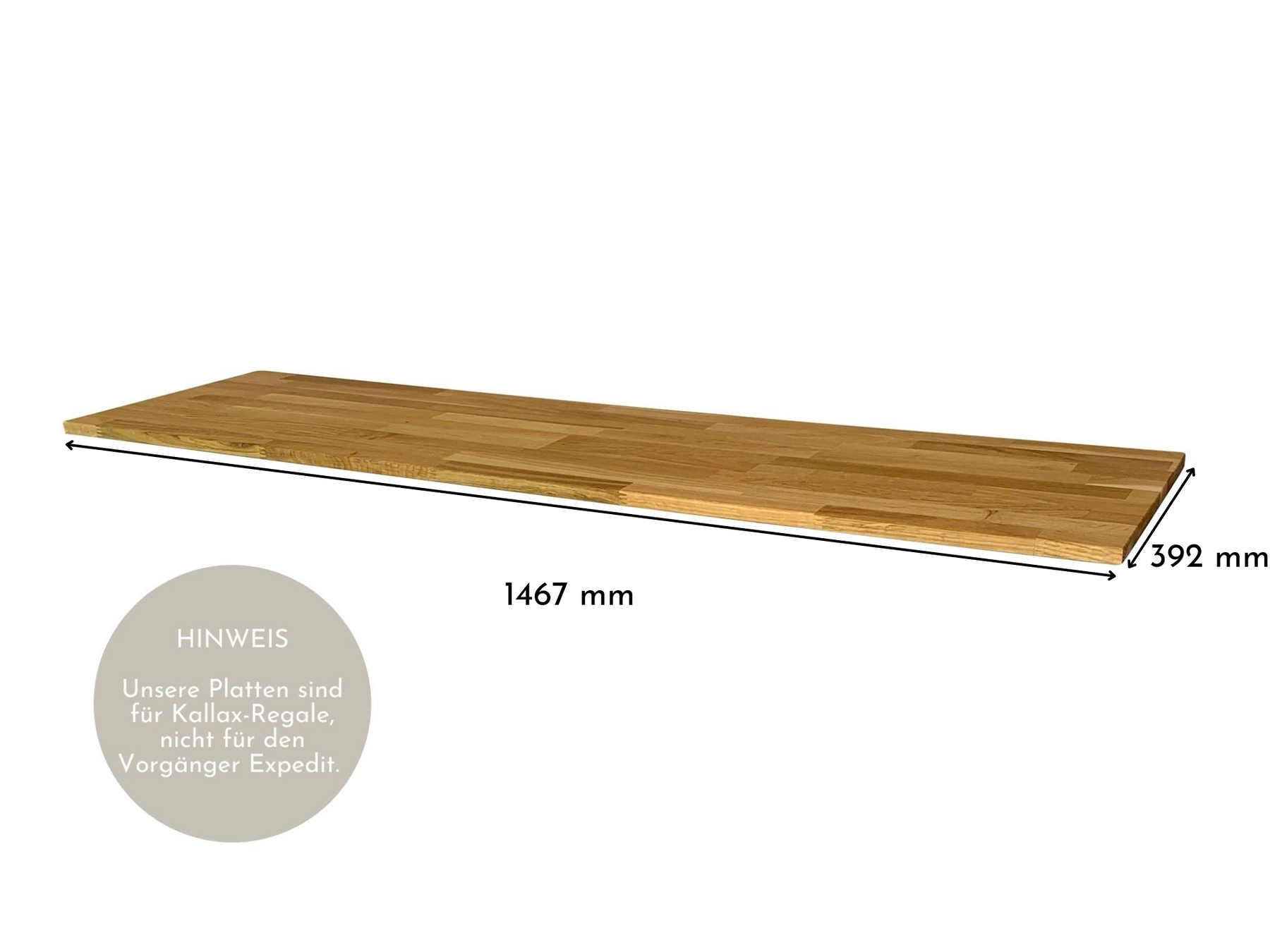 Kallax 4 Regal mit Massivholzdeckplatte aus Eiche Natur geölt in 19 mm Stärke mit Bemaßung 1467 mm x 392 mm
