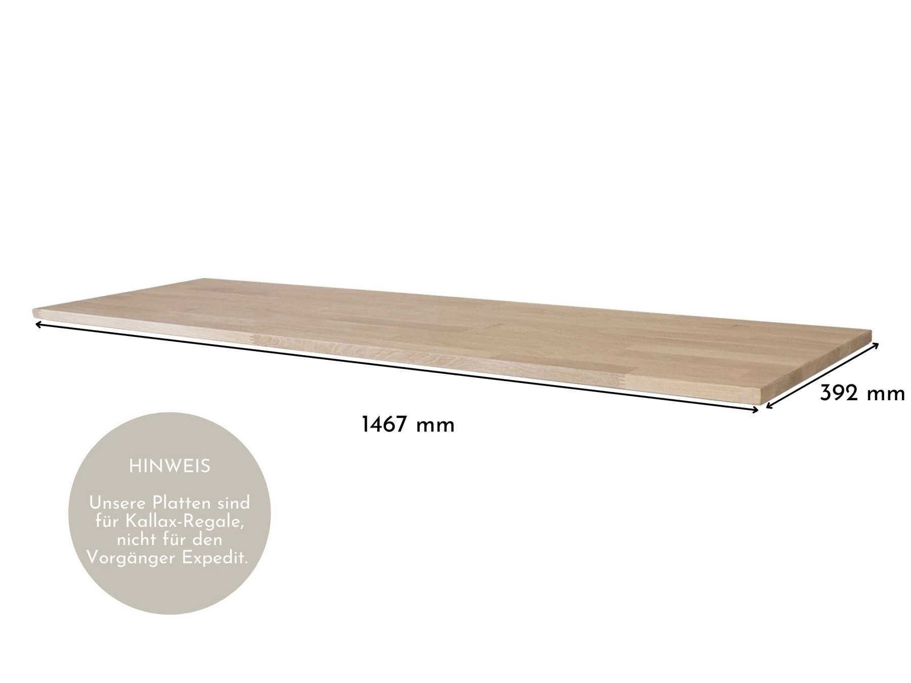 Kallax 4 Regal mit Massivholzdeckplatte aus Eiche Weiß geölt in 19 mm Stärke mit Bemaßung 1467 mm x 392 mm