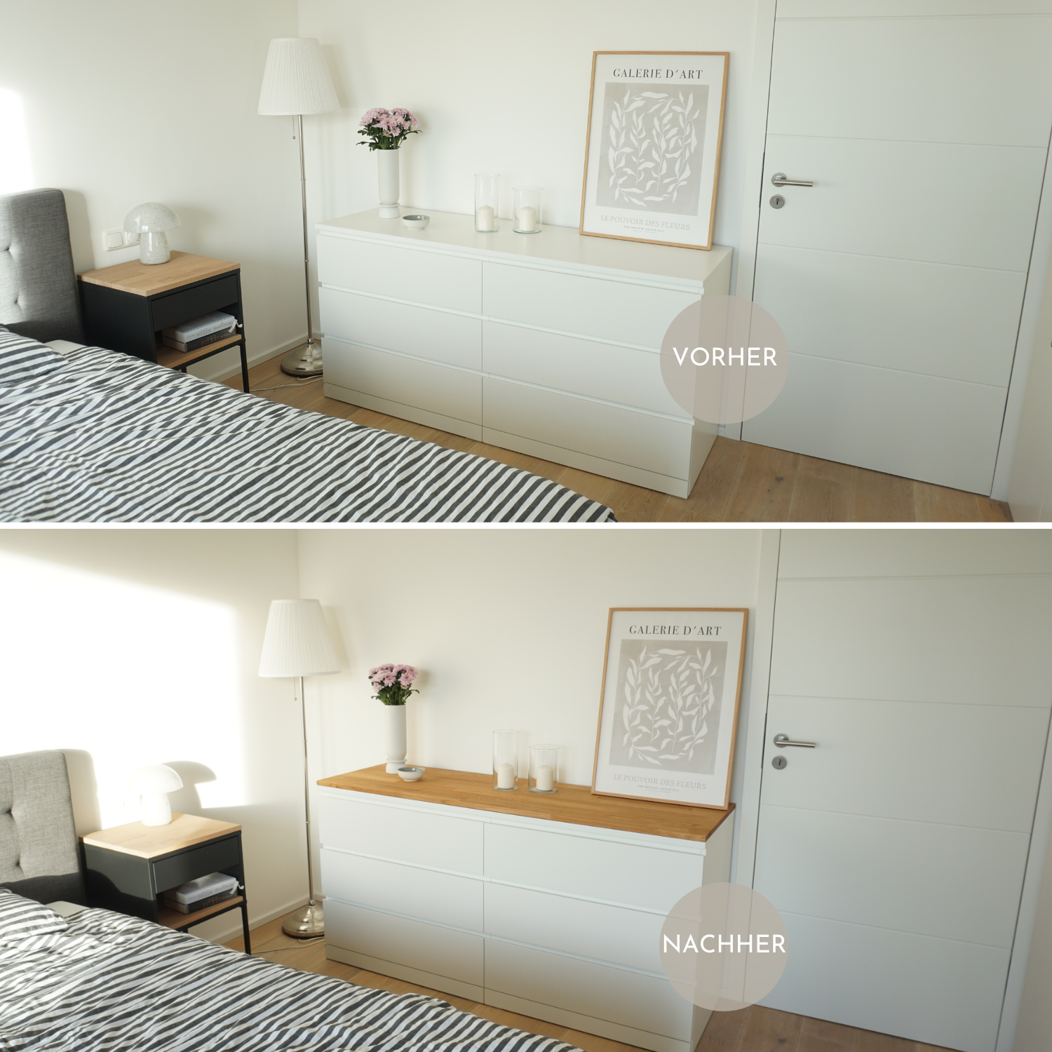 Ikea Malm Kommode mit Deckplatte aus Eichenholz, Natur geölt, Vorher-Nachher