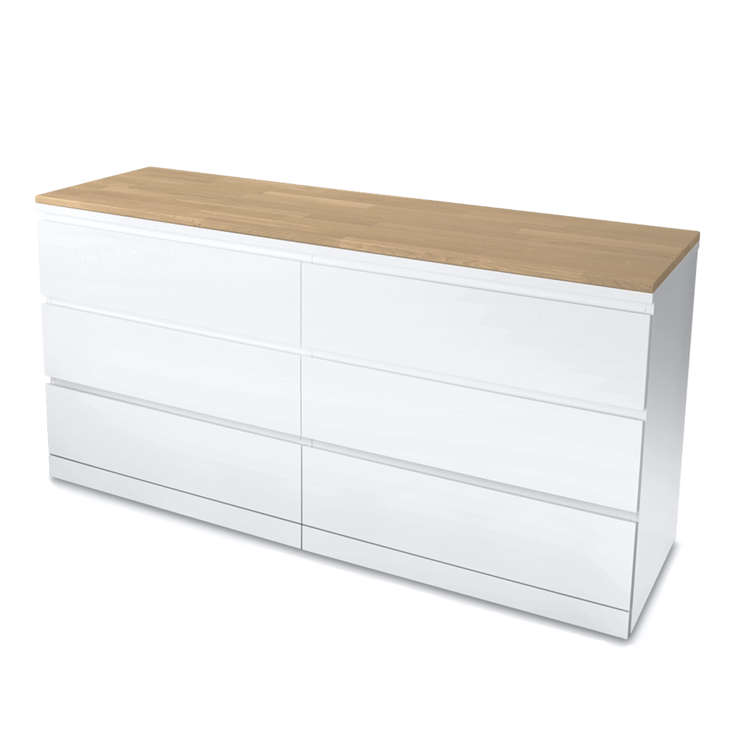 Ikea Malm Kommode mit Deckplatte aus Eichenholz, Weiß geölt, Freistellbild