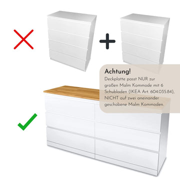 Holzplatte für IKEA Malm Kommode 160 cm Breite