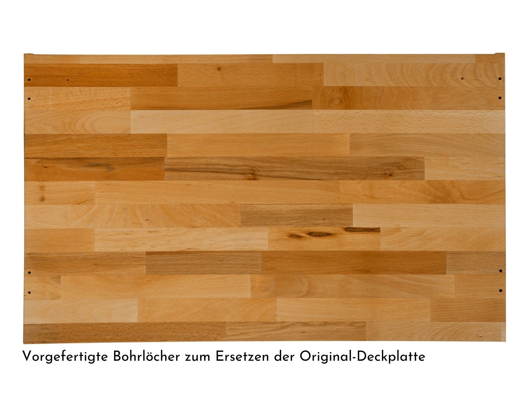 Malm Kommode mit Massivholzdeckplatte aus Kernbuche Natur geölt Holzstruktur Unterseite mit Bohrlöcher