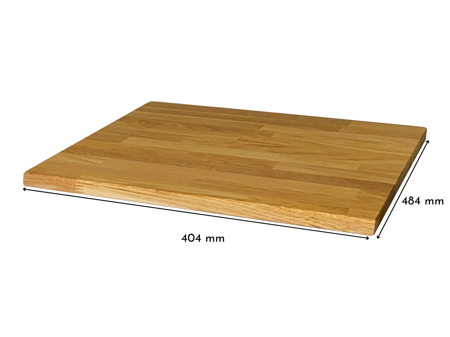 Malm Nachttisch mit Massivholzdeckplatte in Eiche Natur geölt in 19 mm Stärke mit Bemaßung 404 mm x 484 mm