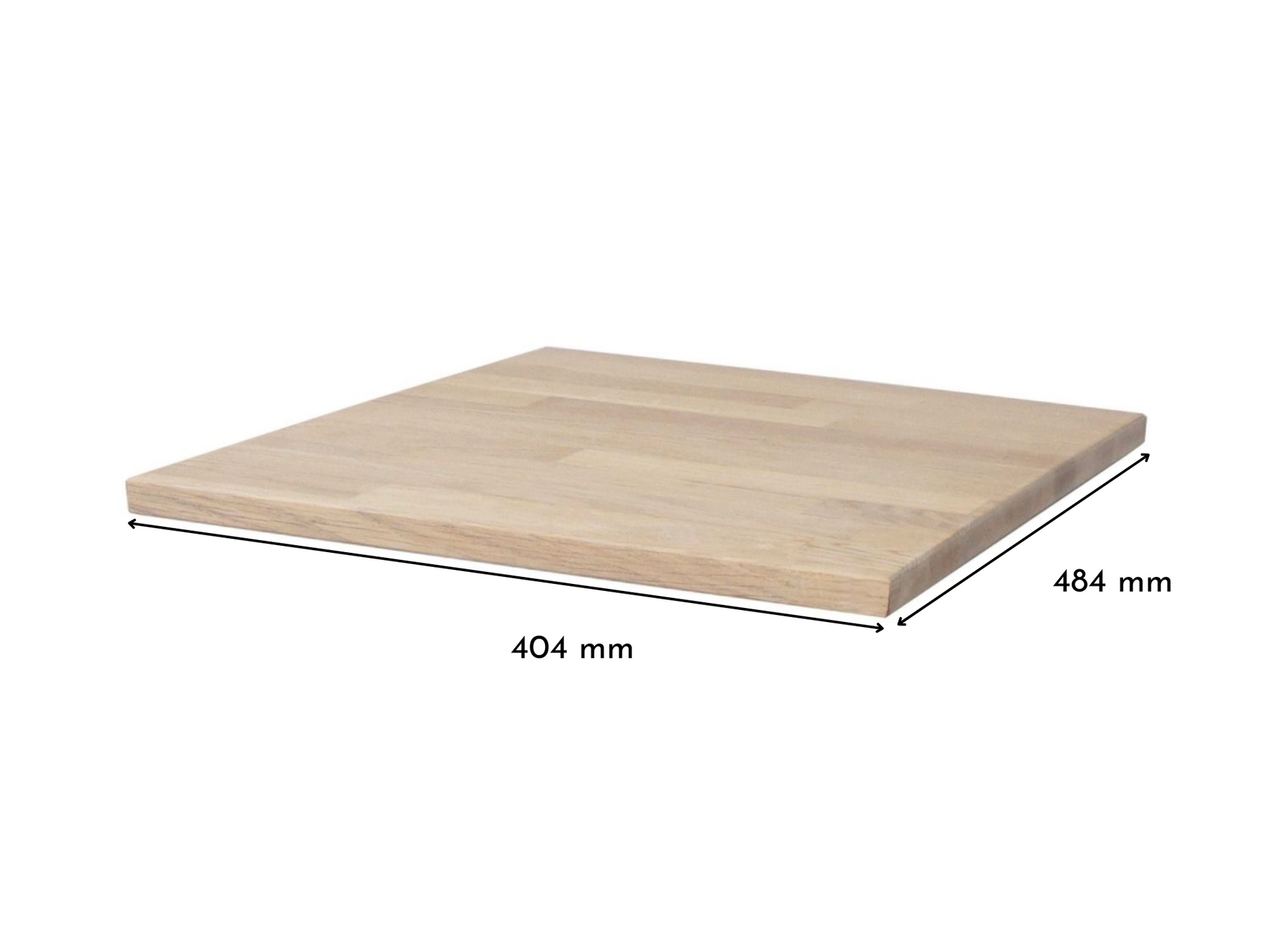 Malm Nachttisch mit Massivholzdeckplatte in Eiche Weiß geölt in 19 mm Stärke mit Bemaßung 404 mm x 484 mm 