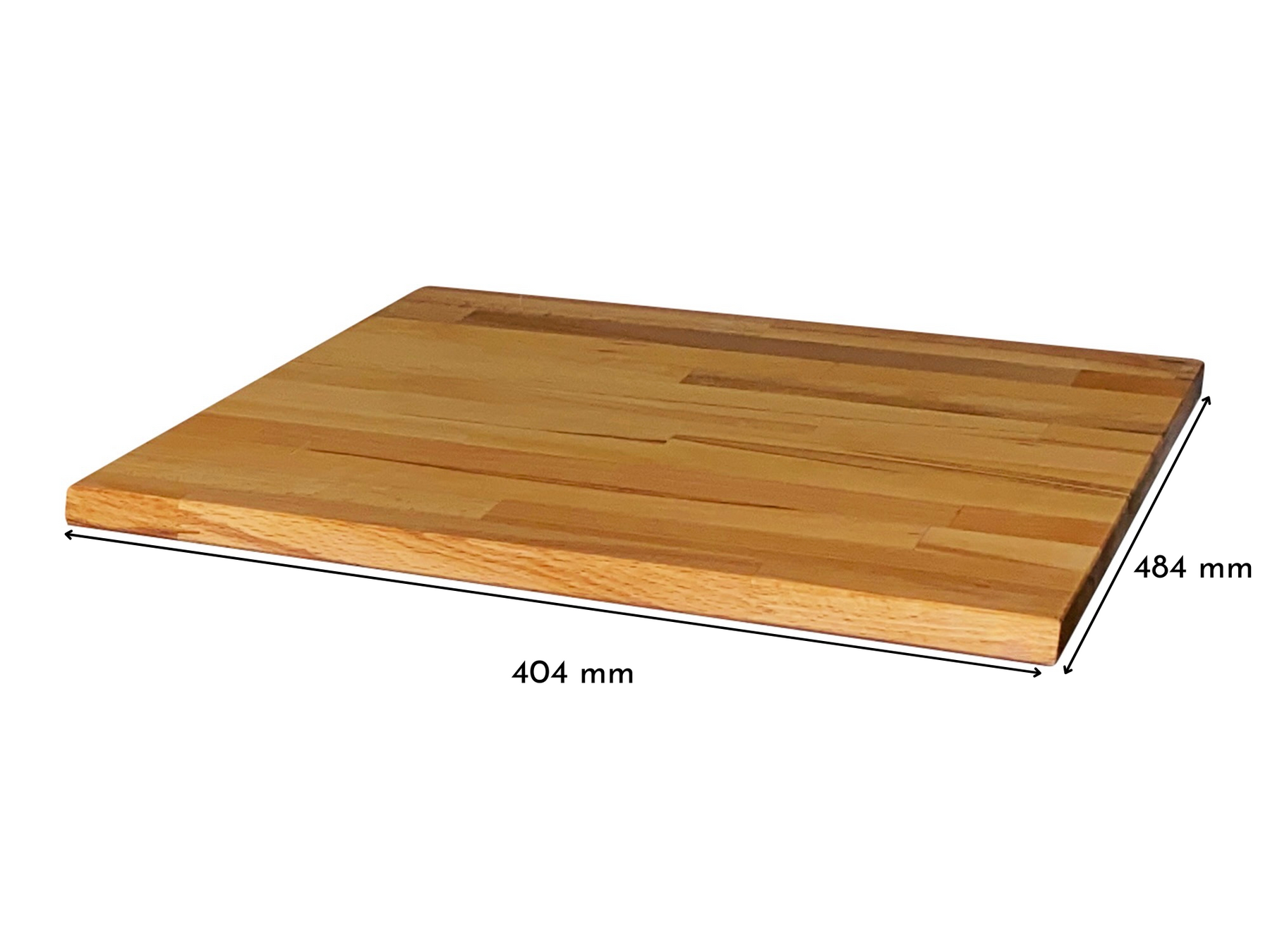 Malm Nachttisch mit Massivholzdeckplatte in Kernbuche Natur geölt in 19 mm Stärke mit Bemaßung 404 mm x 484 mm