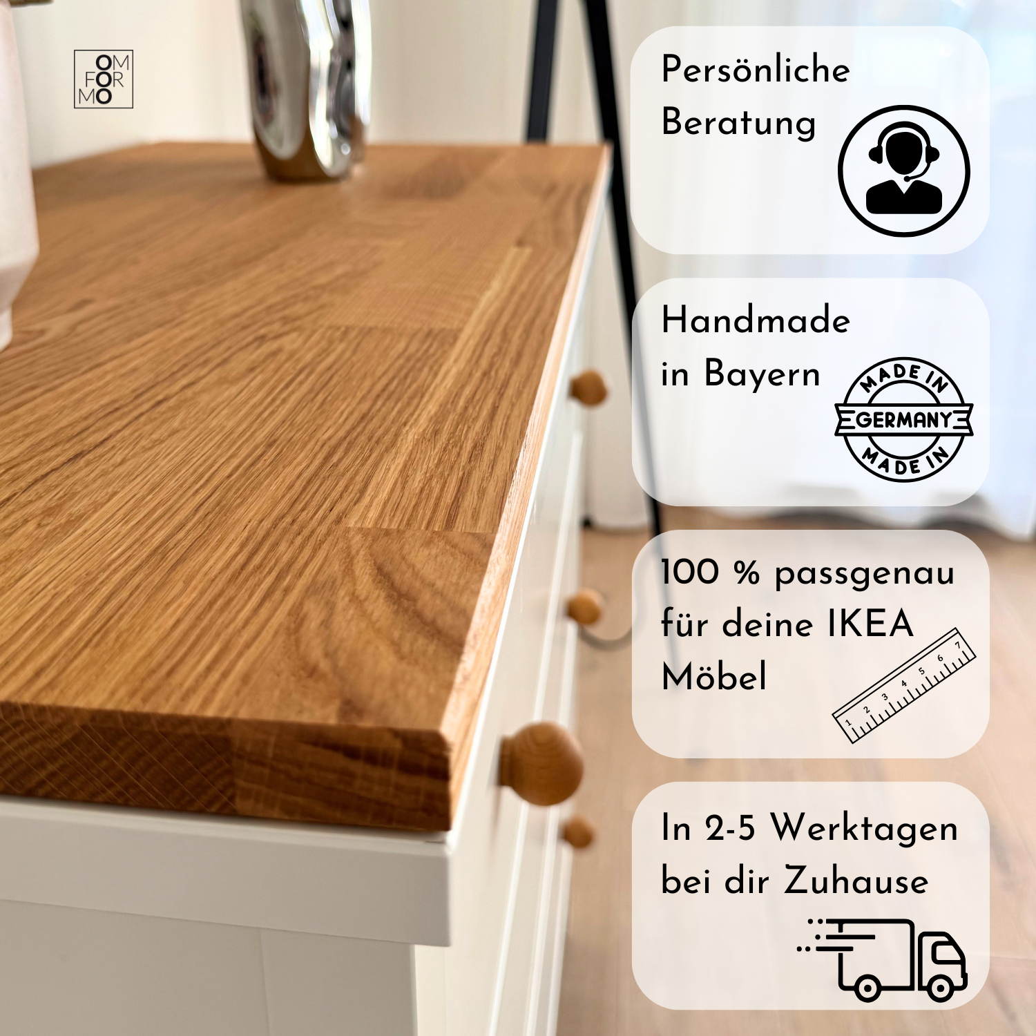 Holzplatten für IKEA GLADOM Sideboard Hack aus massiver Eiche - Natur geölt