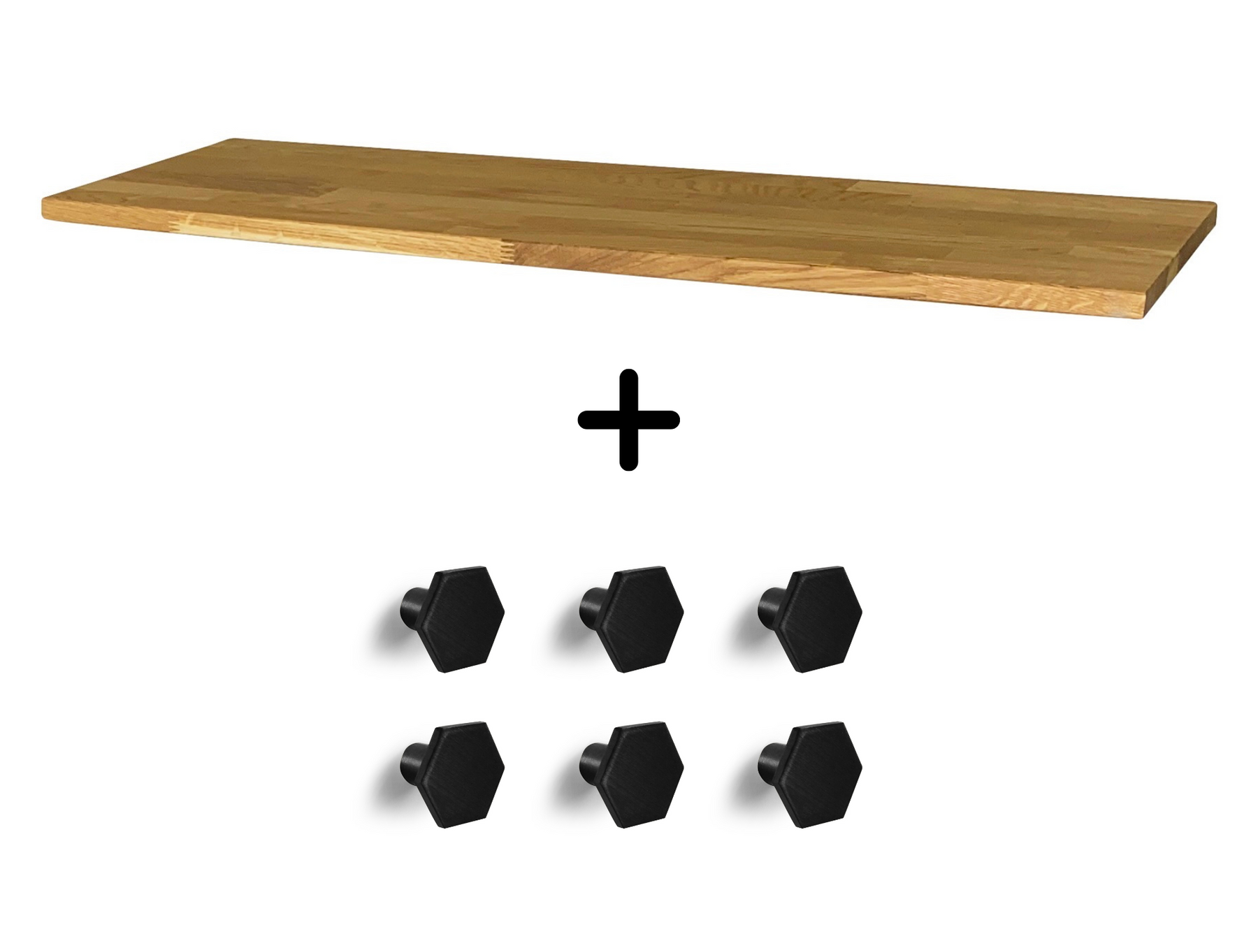 Hemnes Schuhschrank mit 3 Fächern Set, Massivholzplatte in Eiche Natur geölt, Möbelknöpfe Hexa 25mm schwarz