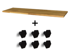 Hemnes Schuhschrank mit 3 Fächern Set, Massivholzplatte in Eiche Natur geölt, Möbelknöpfe Hexa 35mm schwarz