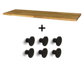 Hemnes Schuhschrank mit 3 Fächern Set, Massivholzplatte in Eiche Natur geölt, Möbelknöpfe Nappi schwarz